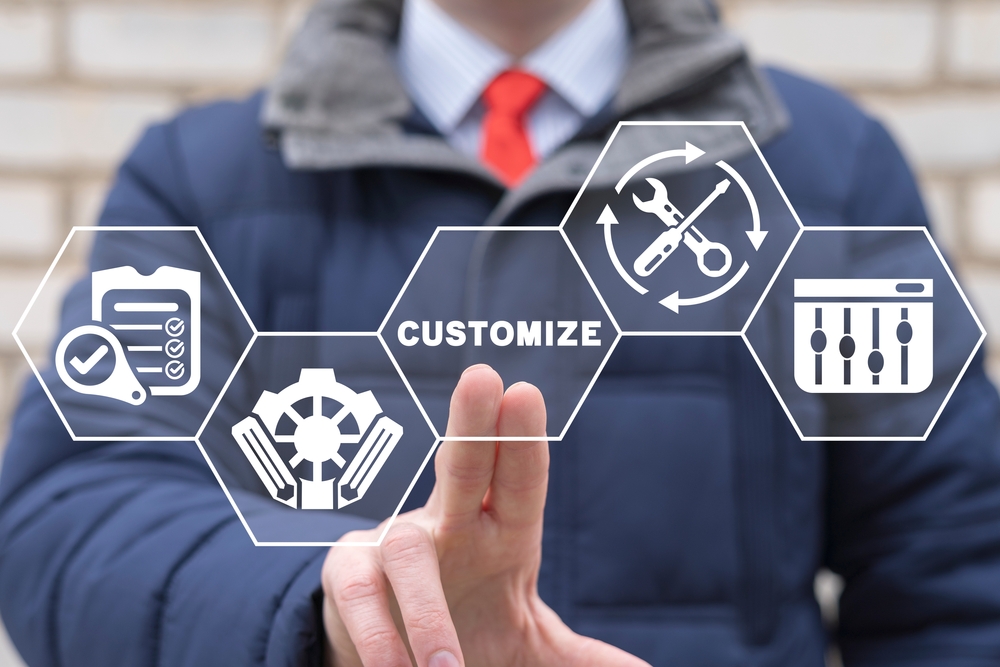 Concept,Of,Customization,Business,Product.,Businessman,Using,Virtual,Touchscreen,Presses